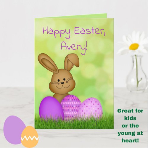 Cute Colorful Cartoon Easter Bunny Kids Card