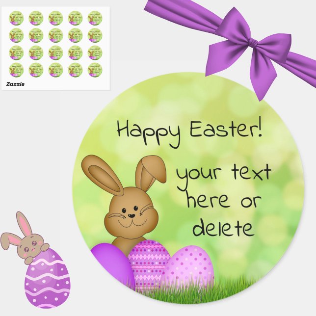 Cute Colorful Cartoon Easter Bunny Stickers  (These cute cartoon Easter Bunny stickers may be personalized with your own message! Happy Easter!)
