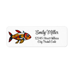 Cute colorful cartoon fish decoration label