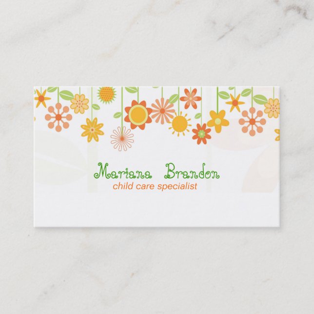 Cute Colorful Cartoon Flowers Business Card (Front)