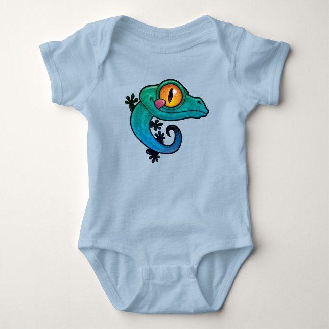 Cute Colorful Cartoon Gecko Baby Bodysuit (Front)