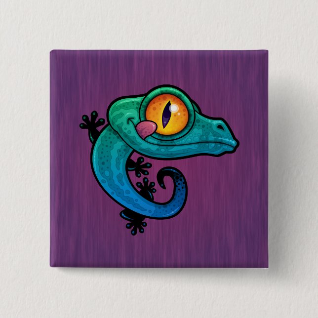 Cute Colorful Cartoon Gecko Button (Front)