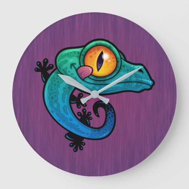 Cute Colorful Cartoon Gecko Large Clock (Front)