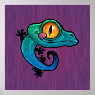 Cute Colorful Cartoon Gecko Poster