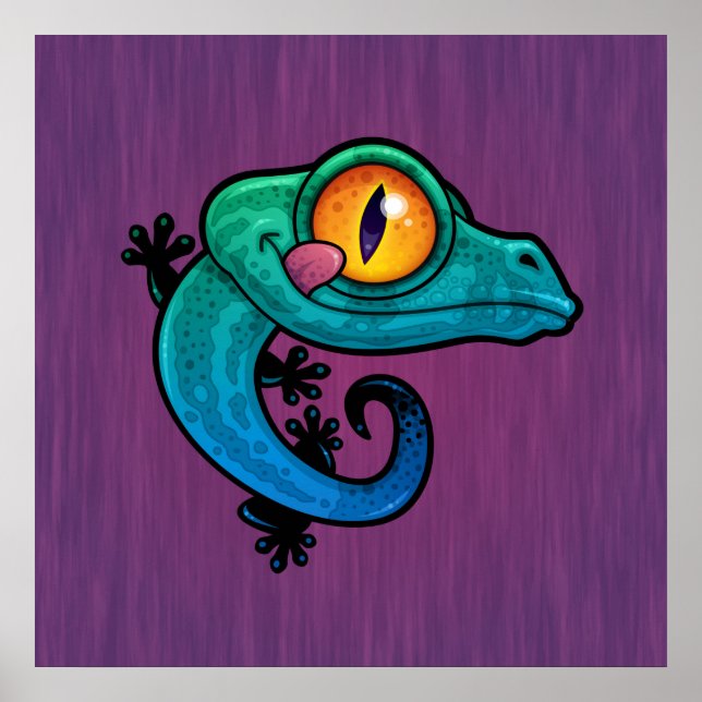 Cute Colorful Cartoon Gecko Poster (Front)