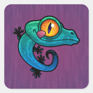 Cute Colorful Cartoon Gecko Square Sticker