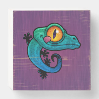 Cute Colorful Cartoon Gecko Wooden Box Sign