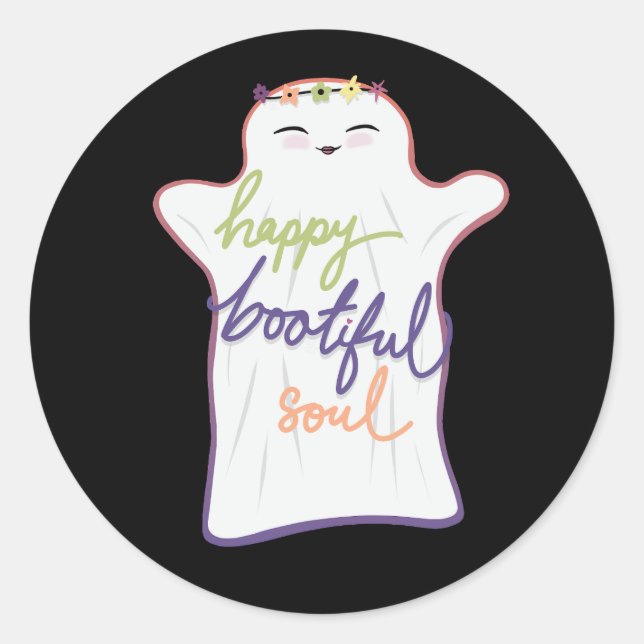 Cute Colorful Cartoon Ghost with Text Classic Round Sticker (Front)