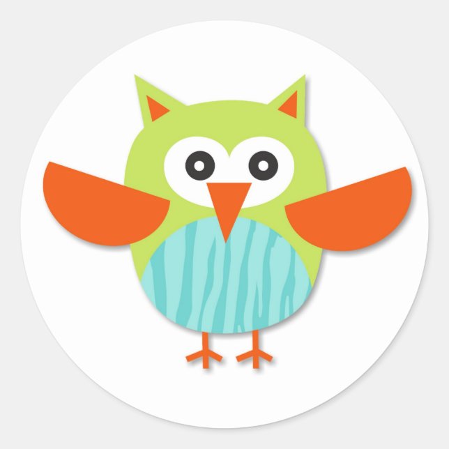 Cute colorful cartoon owl classic round sticker (Front)