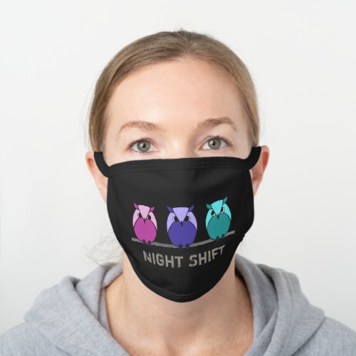 Cute Colorful Cartoon Owls Night Shift Black Cotton Face Mask