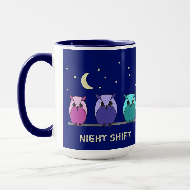 Cute Colorful Cartoon Owls Night Shift Mug (Left)
