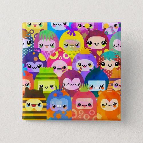 Cute Colorful Cartoon People Characters Button