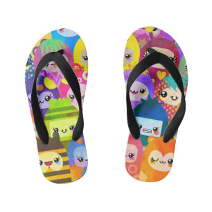 Cute Colorful Cartoon People Characters Kid's Flip Flops