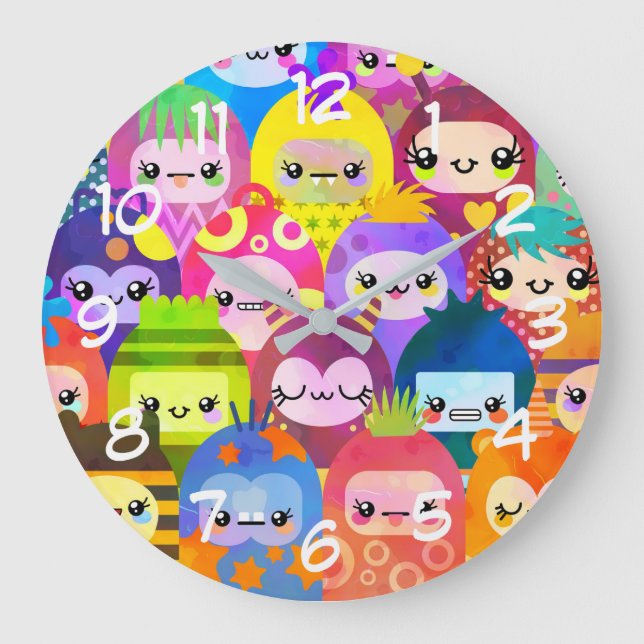 Cute Colorful Cartoon People Characters Large Clock (Front)