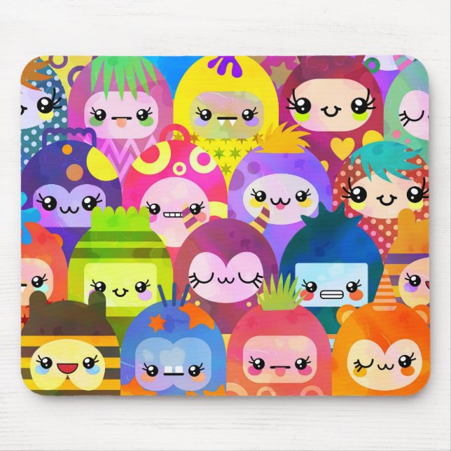 Cute Colorful Cartoon People Characters Mouse Pad (Front)