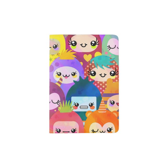 Cute Colorful Cartoon People Characters Passport Holder (Front)