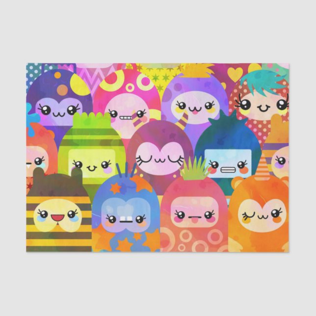 Cute Colorful Cartoon People Characters Tissue Paper (Front)