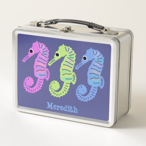 Cute Colorful Cartoon Seahorses Personalized Metal Lunch Box