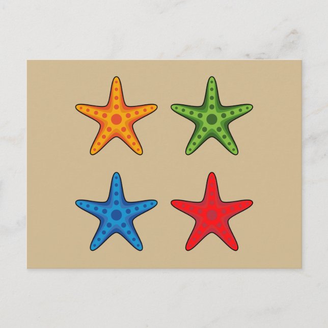 Cute Colorful Cartoon Starfish Set Holiday Postcard (Front)