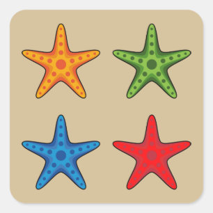 Cute Colorful Cartoon Starfish Set Square Sticker