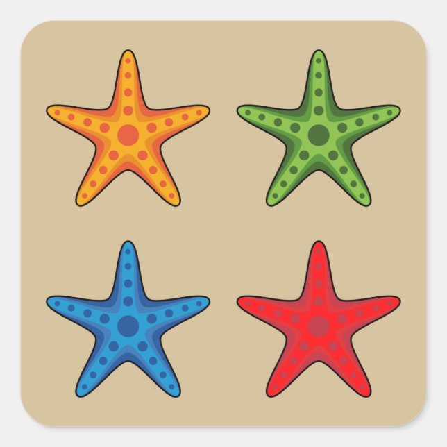Cute Colorful Cartoon Starfish Set Square Sticker (Front)