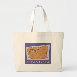 Cute Colorful Cartoon Style Pekingese Dog Large Tote Bag