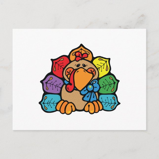 cute colorful cartoon turkey postcard (Front)