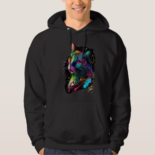 Cute Colorful Cat  Animal Painting Cat Mom or Dad Hoodie