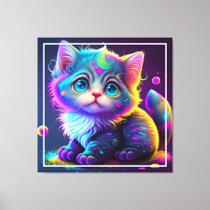 Cute Colorful Cat Digital Artwork-79827 Canvas Print