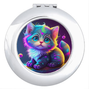 Cute Colorful Cat Digital Artwork-79827 Compact Mirror