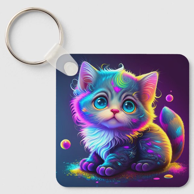Cute Colorful Cat Digital Artwork-79827 Keychain (Front)