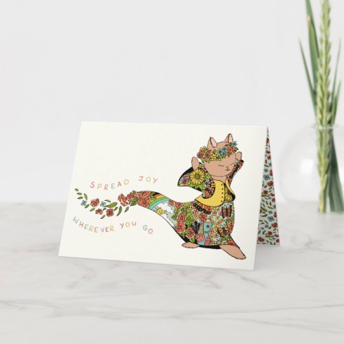 Cute Colorful Cat Floral Farewell Friend Colleague Card