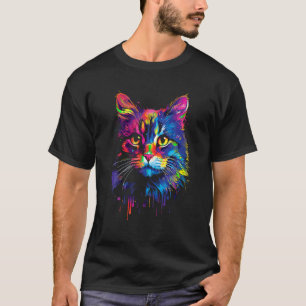 Cute Colorful Cat for Women s Girls Men Boys Cat L T-Shirt