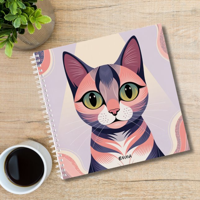 Cute Colorful Cat, Fun Chic, Custom Notebook (Creator Uploaded)