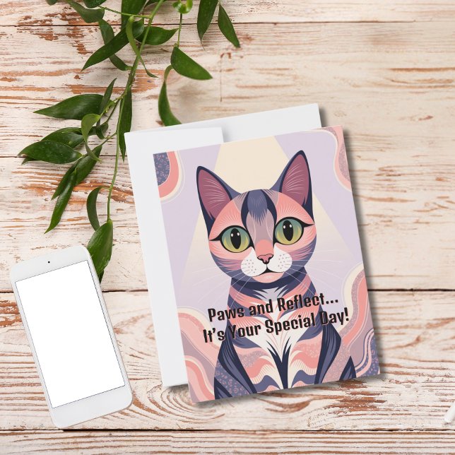 Cute Colorful Cat, Fun, Chic, Whimsical Birthday Postcard (Creator Uploaded)