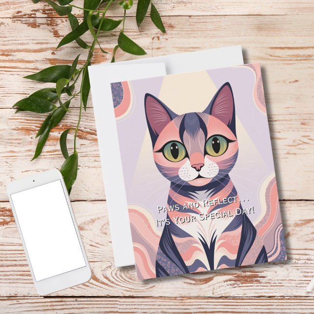 Cute Colorful Cat, Fun, Chic, Whimsical Birthday Postcard (Creator Uploaded)