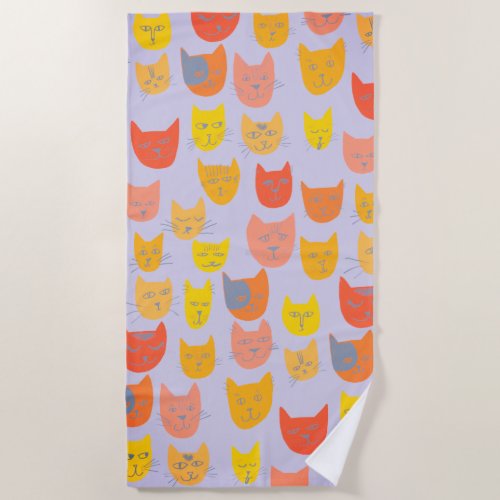 Cute colorful cat heads beach towel