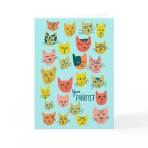 Cute colorful cat heads pattern ANNIVERSARY LOVE Card