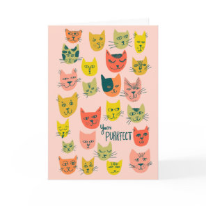 Cute colorful cat heads pattern ANNIVERSARY LOVE Card