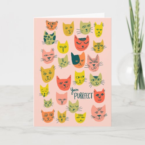 Cute colorful cat heads pattern ANNIVERSARY LOVE Card