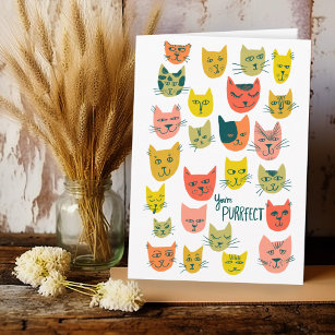 Cute colorful cat heads pattern ANNIVERSARY LOVE Card