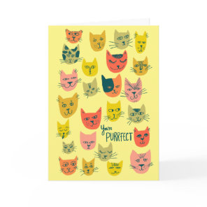 Cute colorful cat heads pattern ANNIVERSARY LOVE Card