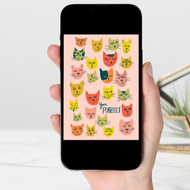 Cute colorful cat heads pattern BEST FRIENDS Card (Front Digital)