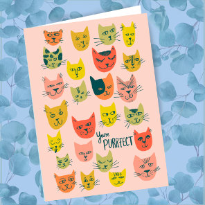 Cute colorful cat heads pattern BEST FRIENDS Card