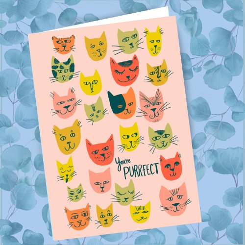 Cute colorful cat heads pattern BEST FRIENDS Card