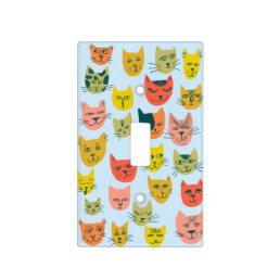 Cute colorful cat heads pattern blue light switch cover