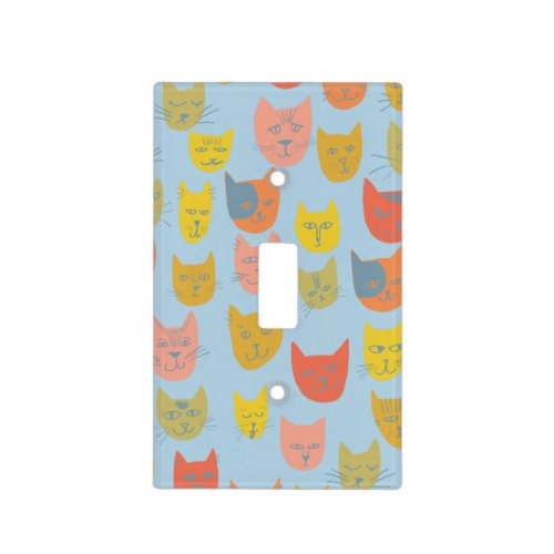 Cute colorful cat heads pattern blue light switch cover