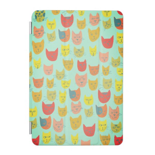 Cute colorful cat heads pattern green iPad mini cover