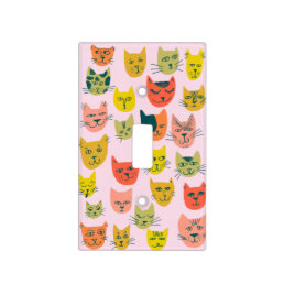 Cute colorful cat heads pattern pink light switch cover
