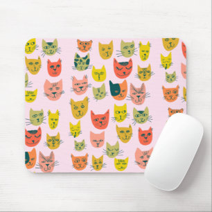 Cute Colorful Cat Heads Pattern Pink Mouse Pad